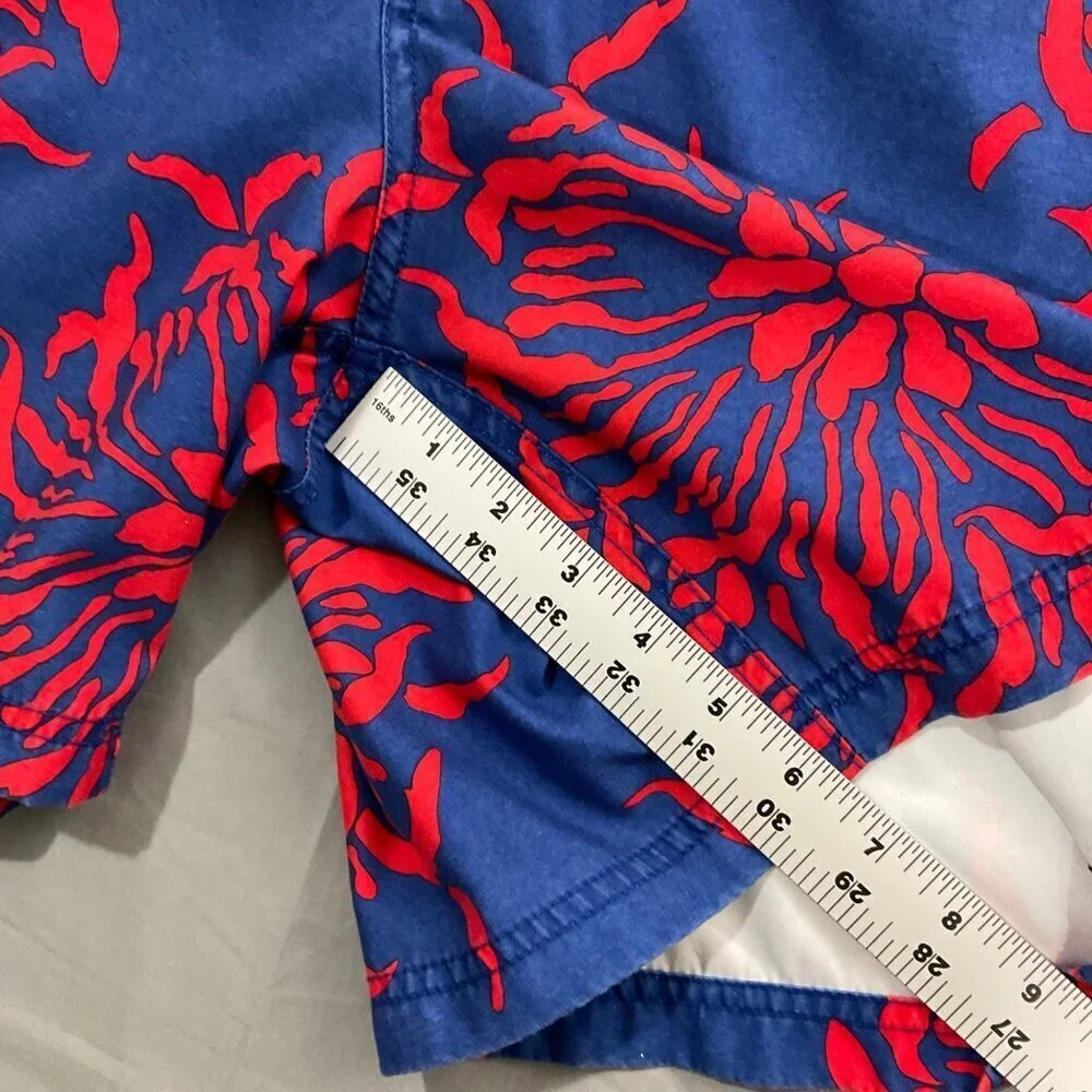 Nautica Mens M‎ Floral Tropical Swim Trunks Blue Red Coastal Beach Board Shorts